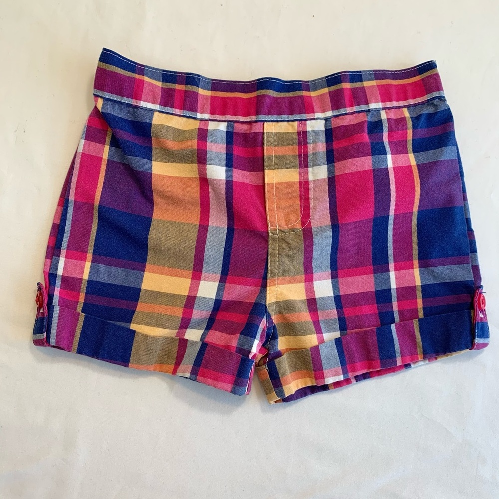 Girls size 24 months pink & purple plaid shorts elastic waist Baby Headquarters